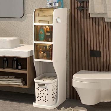 Imagem de CSLOPMH Cesto de lavanderia fino, cesto de roupa suja com alças recortadas, roda invisível na parte inferior, armazenamento de roupas sujas para banheiro, quarto, armário, 4 camadas.