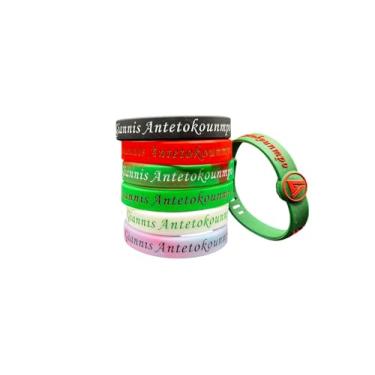 Imagem de Giannis Antetokounmpo "Greek Freak" #34 Conjunto de 7 peças de pulseira de silicone de basquete – Pulseira esportiva ajustável para fãs – Presente ideal para fãs e acessório de treinamento, Silicone