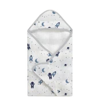 Imagem de Toalha de Banho Bebê Fralda com Touca Azul Astronauta - Neném na Nuvem