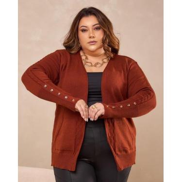 Imagem de Casaco Cardigan Com Bolso E Botão Na Manga Trico Inverno - Lalinha, Fe