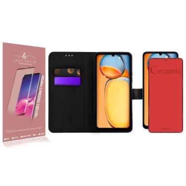 Imagem de Capa Case Carteira Preta Para Redmi 13C 6.74 + Película Ceramica Fosca
