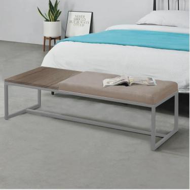 Imagem de Calçadeira Recamier Londres 140cm Industrial Cinza Corino Bege Tampo Quadrado mdf Caram...