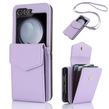Imagem de HJZSZX Para Samsung Z Flip 4 Crossbody Multi Card Wallet Phone Case Long Lanyard Bolsa Suporte Capa (Para Samsung Z Flip 4/Roxo Claro)