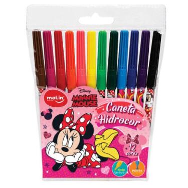 Imagem de Canetinha Hidrocor Lavável Minnie Disney Com 12 Cores da Molin Ref 22320