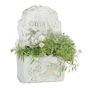 Imagem de BIG FORTUNE Vaso de parede de metal para uso ao ar livre para pendurar na parede rústico (branco)