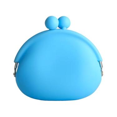 Imagem de Jalopink Porta-Moedas Para Mulheres – Bolsa Pequena De Silicone Com Fecho Kiss Lock Moedas, Chaves, Batom E Fones Ouvido Mini Fofo, O Dia A Dia, Carros, Viagens, Festas (Azul)