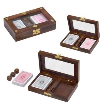 Imagem de Caixa Madeira Vidro Jogo De Cartas E Dados Decorativo - Espressione