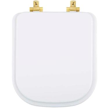 Imagem de Assento Sanitário Mdf Soft Close Quadra Branco Para Vaso Deca Com Ferragem Dourada