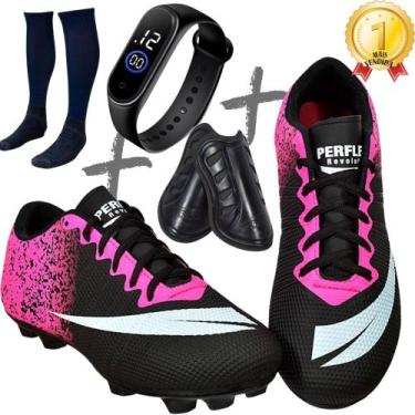 Imagem de Chuteira Campo Adulto Infantil+meião+caneleira+relogio Colada e Costur