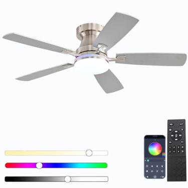 Imagem de Ayaoty Ventiladores De Teto Com Luzes, Ventilador De Teto De Perfil Baixo De 48 Polegadas Com Luz E Controle Remoto, Luz Rgb Regulável Embutida, Silencioso, Ventilador De Teto De Níquel Para Uso In