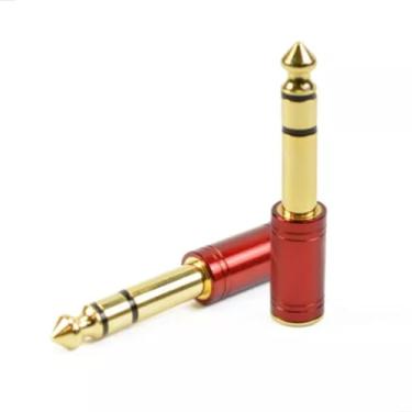 Imagem de Kit 2 Adaptadores P2 para P10 Estéreo Bertô – Conectores Metálicos Vermelho e Dourado para Áudio Profissional – Ideal para Mesas de Som, Amplificadores, Estúdios e Instrumentos Musicais