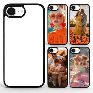 Imagem de FOQENCCI Capa de telefone de sublimação de 5 peças compatível com iPhone 16E com alumínio impresso em branco + capa protetora personalizada à prova de choque de policarbonato rígido preto