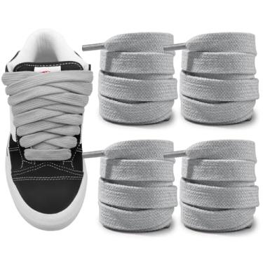 Imagem de NDTEZUGT 2 pares de cadarços atléticos gordos para Vans Knu Skool sapatos de skate clássicos, 5/8" (1,5 cm) de algodão grosso grosso grosso de substituição (cinza, 63"/160 cm)