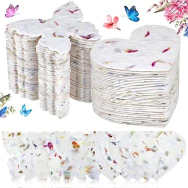 Imagem de Dunzoom 100 peças de papel de semente de flores silvestres plantável feito à mão, etiquetas de pétalas de flores recicladas, lembrancinhas de casamento para convidados, cartões de presentes artesanais