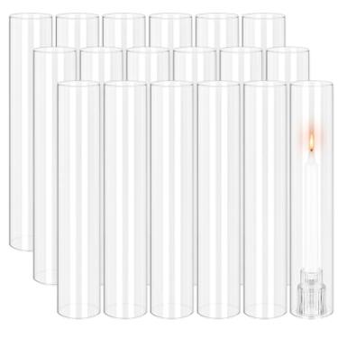 Imagem de 18 peças de suporte de vela Hurricane, 7,6 cm L x 35,5 cm A, manga cilíndrica de vidro aberto, suporte de vela de cilindro de vidro transparente, tampa de tubo de chaminé de chama aberta, vidro