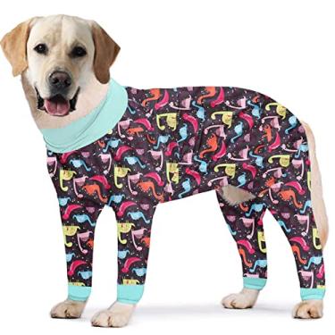 Imagem de PriPre Terno de recuperação de cirurgia de cães, estampa de unicórnio, camisas de manga comprida, pijama macio, macacão para evitar lamber cães, adequado para cães grandes e médios (cinza, 3GG)