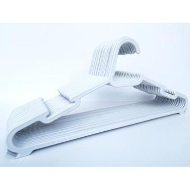 Imagem de Kit com 100 Cabides Adulto Kombate Branco Plástico Achatado - MarchePL