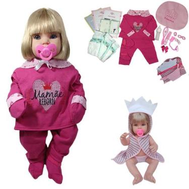 Imagem de Boneca Bebê Mamãe Reborn Silicone Bolsa + 28 Itens Rosa Pink