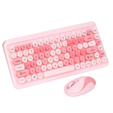 Imagem de Combo teclado e mouse sem fio, lindo teclado retrô com teclas redondas, mouse 1000/1200/1600 DPI, receptor USB 2,4 G, teclado ergonômico para laptop, PC (tinta P)