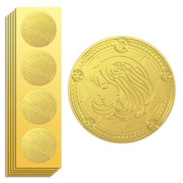 Imagem de Peacoblue Adesivo de folha dourada em relevo Virgem 5 cm 100 peças, decalques autoadesivos dourados em relevo para decoração de cartão de presente de selo de envelope de certificado de convite