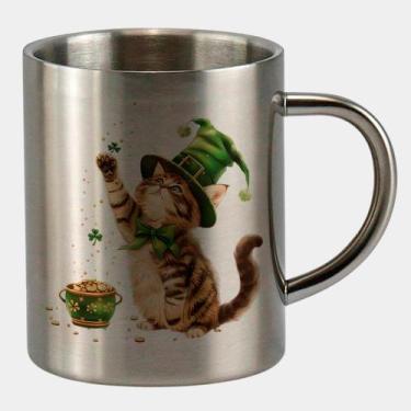 Imagem de Caneca de Inox Premium Prateada 400ml GATINHO ST PATRICKS DAY FOFO 13 