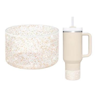 Imagem de WUQID Bota protetora de silicone brilhante, compatível com Stanley Tumbler de 567 a 1,134 ml e garrafa de água Hydro Flask de 340 a 680 g e mais garrafas/copos inferior de 7 a 7,5 cm, a capa de manga