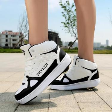 Imagem de Crianças Meninos Meninas Roller Skates Sapatos Retráteis Tênis Técnicos Skate Com Roda Única Sapatos De Roller Skate Ao Ar Livre Sneaker Funny Trainers, Black, 36 EU