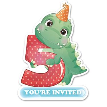 Imagem de Opomzk Convites de festa de 5º aniversário de dinossauro fofo com envelopes, conjunto de 20 convites de dinossauro, cinco formas de convites de festa infantil de 5 anos, lembrancinhas, dupla face