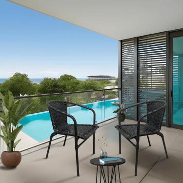 Imagem de 2 Cadeiras de Varanda Ravena Fibra Sintética com Estrutura de Aço para Jardim