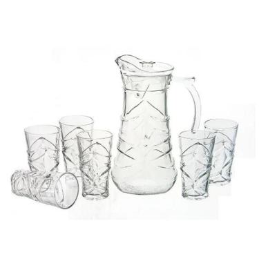 Imagem de Jarra De Vidro Com 6 Copos Tampa Água 1800Ml Suco - Vacheron