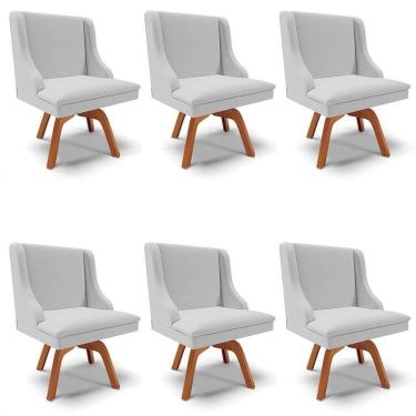 Imagem de Kit 6 Cadeiras Estofadas Giratória Para Sala De Jantar Lia Linho Cinza - Ibiza