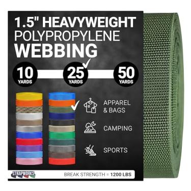 Imagem de Strapworks Correia de polipropileno pesado – Correia de poliéster resistente para reparo de equipamentos de bricolagem ao ar livre, 3,8 cm x 23 m, Olive Drab