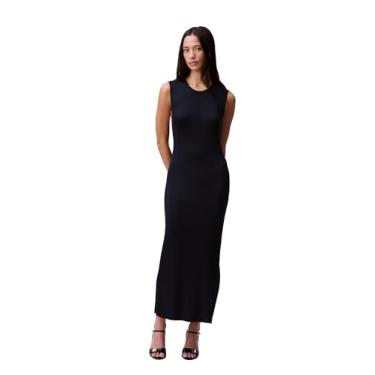 Imagem de Calvin Klein Vestido longo feminino com nervuras de viscose, Carbono, P