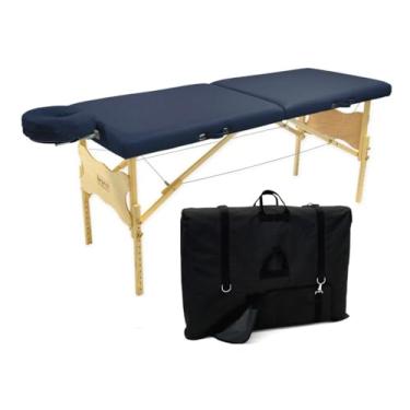 Imagem de Maca Profissional Portátil Antares Legno – Altura Regulável, com Bolsa de Transporte, Preta (Azul Escuro)