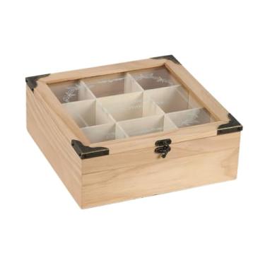 Imagem de WeiLaiKeQi Organizador de saquinhos de chá com 9 compartimentos, sachês de açúcar com tampa de vidro transparente, caixa de armazenamento, suporte de saquinhos