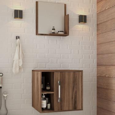 Imagem de Armário de Banheiro Olivia 1 Porta 2 Prateleiras com Espelho Nogal  - Pnr Móveis