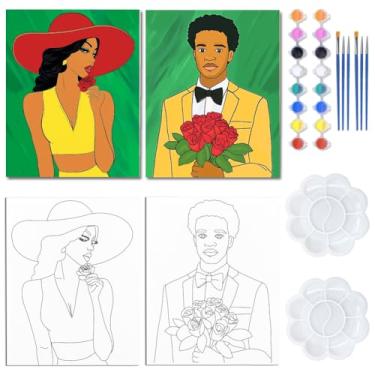 Imagem de WEBEEDY 2 pacotes de tela pré-desenhada para casais rosa para pintar para adultos, 20 x 25 cm para casais encontros noturnos e kit de pintura, suprimentos para festas de aniversário, dia dos namorados