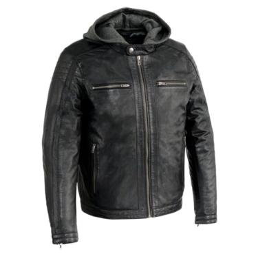 Imagem de Jaqueta masculina de couro preto com capuz removível Milwaukee Leather SFM1845 - GG