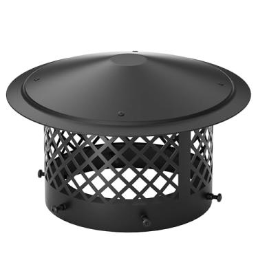 Imagem de Tampa de chaminé redonda de 20 cm: Tampas de chaminé de lareira com topo de cone para exterior com tela - todos os climas e sem montagem Tampa de ventilação de tubo de fogão para caber nos tamanhos
