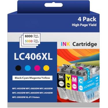 Imagem de Cartuchos de tinta LC406XL de alta capacidade de substituição para LC 406XL LC406 para MFC-J4335DW, MFC-J6555DW, MFC-J4345DW, MFC-J5855DW, MFC-J4535DW, MFC-J6955DW (preto, ciano, magenta, amarelo