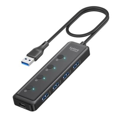 Imagem de Selore Hub USB 3.0, hub USB Selore de 4 portas ultrafino, divisor USBA de dados, expansor USBA com 60 cm, compatível com uma porta de laptop, para MacBook, Mac mini, iMac, PC, pen drive, HDD, mouse