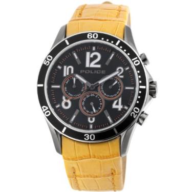Imagem de Police Relógio masculino PL-12738JSUS/02A Theory com mostrador preto e pulseira de couro laranja