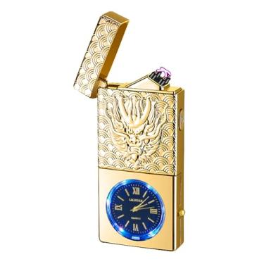 Imagem de Isqueiro elétrico recarregável por USB, isqueiros de arco duplo de plasma à prova de vento, sem chama, com indicação de bateria LED para velas, bastão de incenso, acampamento ao ar livre (dourado