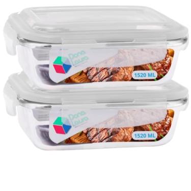Imagem de Pote de Vidro Hermético 1520ml com Tampa 2 Unidades Livre de BPA Refeições Marmitas e Armazenamento