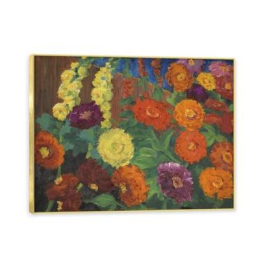 Imagem de NHLDZYH Moldura dourada. Impressões de Emil Nolde, (Zinnias e Hollyhocks), reproduções de pinturas famosas, imagem de arte abstrata para sala de estar quarto decoração de casa. 30 x 40 cm-11,8 x 15,7