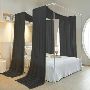 Imagem de AIKASY Dossel De Cama Preto Para Solteiro - Cortinas Transparentes Luxo Com Luz Adequada Dossel, Estrutura Metal, Madeira 2 Fotos
