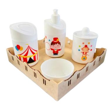Imagem de Kit Higiene Baby Circo Menino c/bandeja em MDF (Quadrada crua/branca)