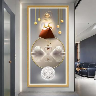 Imagem de mwpqbd Arte de parede geométrica moderna, pintura vertical para sala de estar, mural de hall de entrada de luxo, descasque e cole 100 x 199 cm (B)