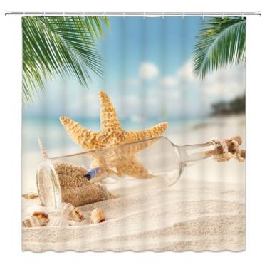 Imagem de Cortinas de chuveiro estampadas com conchas de praia e mar, tela de cortina de banho com estrelas do mar, produtos à prova d'água, decoração de banheiro com ganchos, 3383W,W90xH180cm