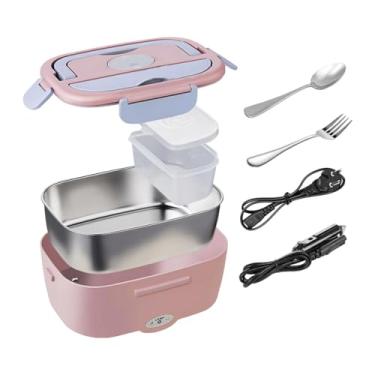 Imagem de Ioensy Lancheira elétrica com alça, utensílios portáteis para aquecimento de alimentos, recipiente para almoço em aço inoxidável para casa, trabalho e viagem, Rosa Cinza